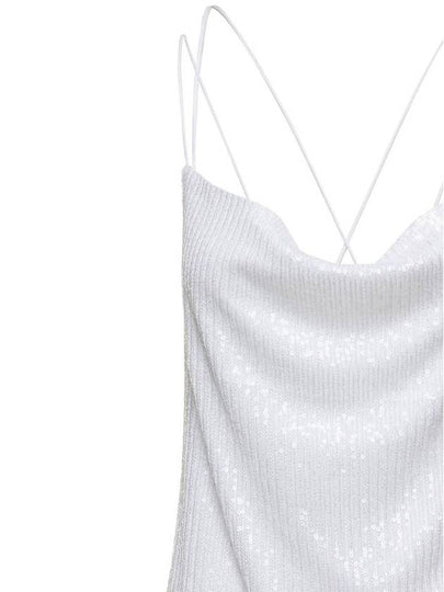 White Maxi Dress With Draped Neckline And All-Over Paillettes In Polyester Woman - ROTATE - BALAAN 2