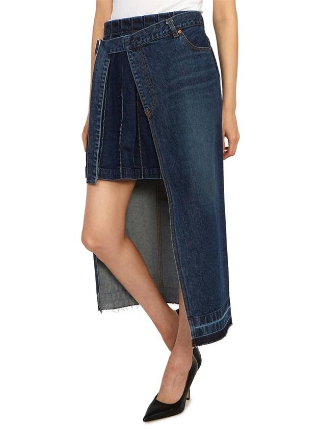 Overlapping Denim Midi Skirt Navy - SACAI - BALAAN 7