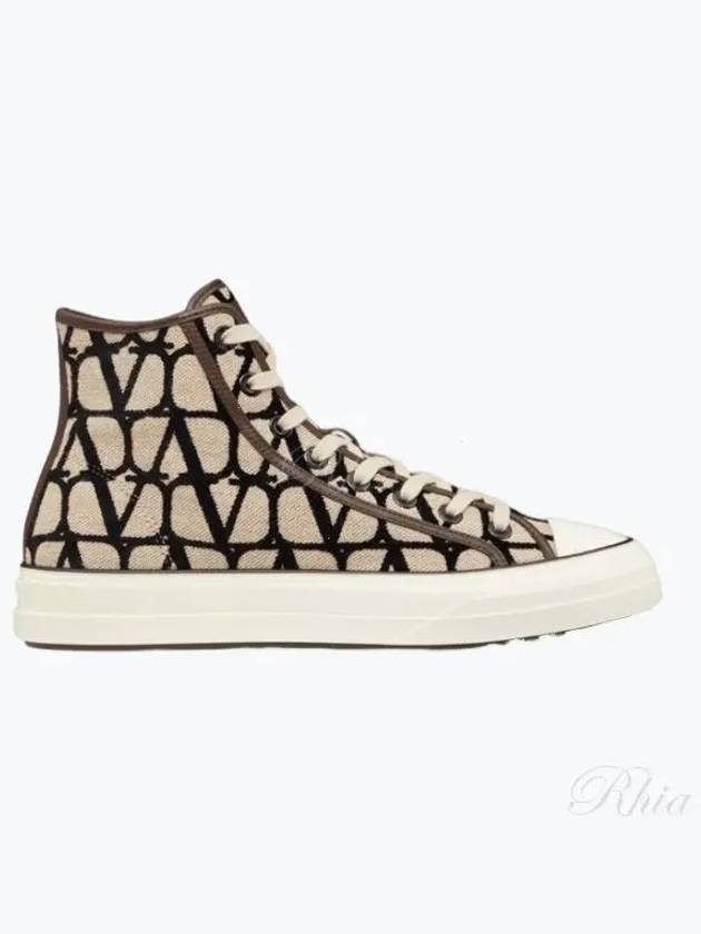 Men's Iconographe Canvas High Top Sneakers Beige - VALENTINO - BALAAN 2