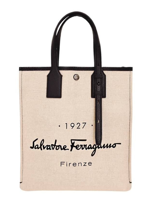 Salvatore 1927 Signature Canvas Tote Bag Natural - SALVATORE FERRAGAMO - BALAAN.