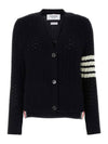 V-Neck Diagonal Pointelle Wool Cardigan Navy - THOM BROWNE - BALAAN 1