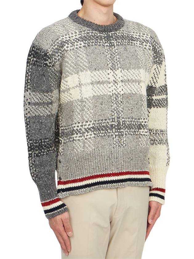 Tartan Check Jacquard Wool Mohair Knit Top Grey - THOM BROWNE - BALAAN 4