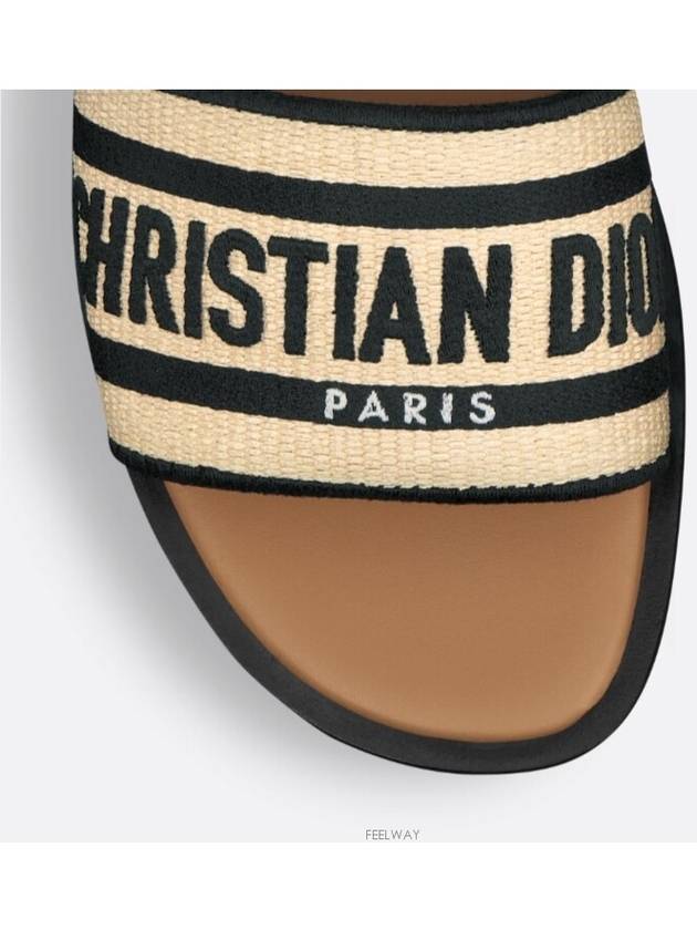 Dway Embroidered Cotton Raffia Slippers Natural Black - DIOR - BALAAN 6