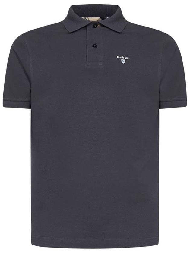 Tartan Pique Short Sleeve Polo Shirt Navy - BARBOUR - BALAAN 1