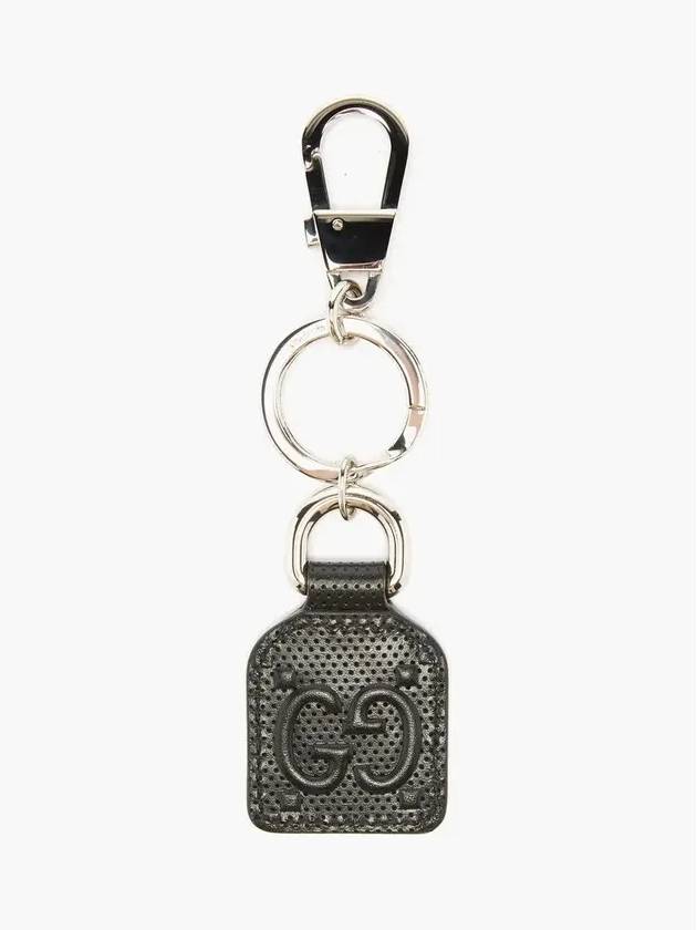 GG logo monogram embossed perforated leather key ring black - GUCCI - BALAAN 3