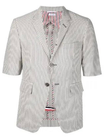 Men's Seersucker Wool Short Sleeve Jacket Medium Grey - THOM BROWNE - BALAAN 2