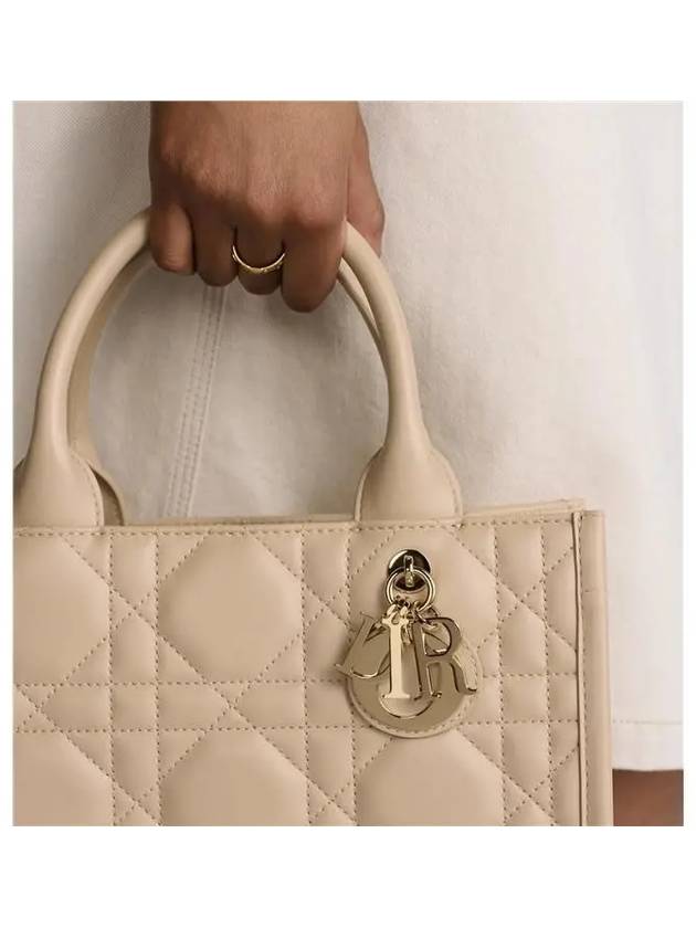 Macrocannage Calfskin Small Book Tote Bag Powder Beige - DIOR - BALAAN 6