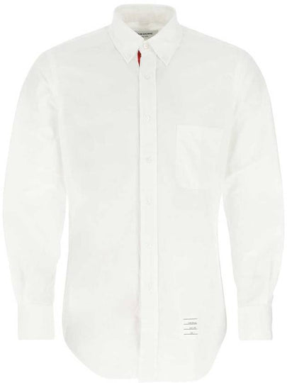 Men's Grosgrain Placket Solid Poplin Long Sleeve Shirt White - THOM BROWNE - BALAAN 2