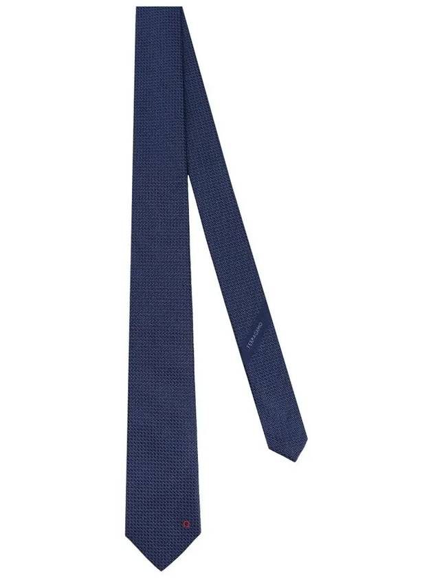 Embroidered Logo Silk Tie Navy - SALVATORE FERRAGAMO - BALAAN 4