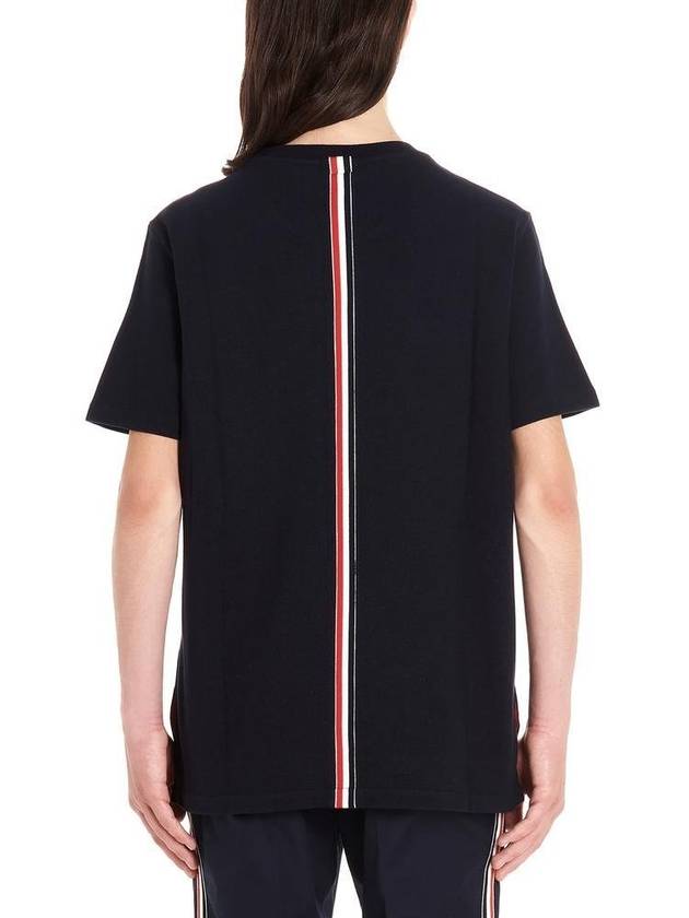 Men's Center Back Striped Short Sleeve T-Shirt Navy - THOM BROWNE - BALAAN 4