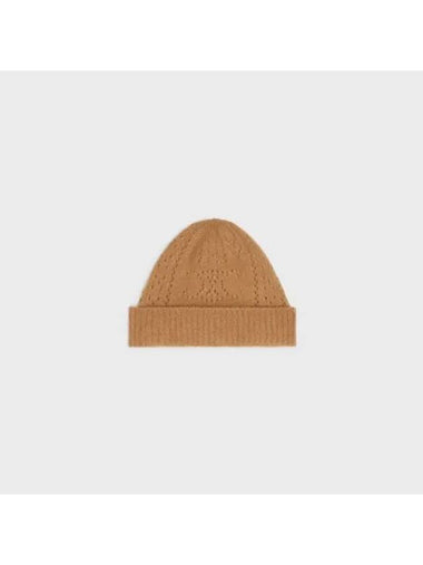 Cashmere Silk Pointelle Beanie Camel - CELINE - BALAAN 1