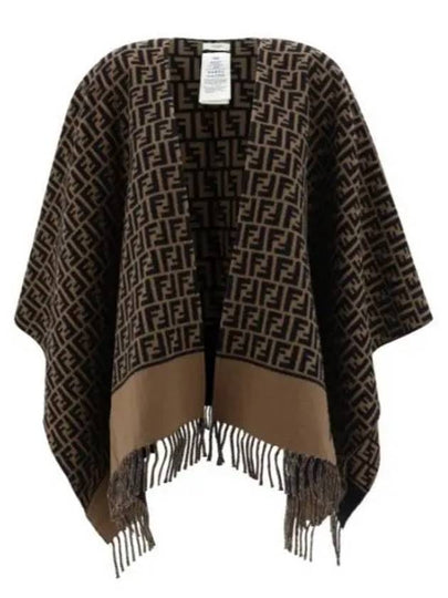 Roma Allover Logo Wool Cashmere Cape Brown - FENDI - BALAAN 2