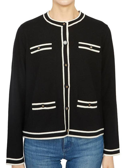 Kendra Button-Up Crew Neck Cardigan Black - TORY BURCH - BALAAN 2