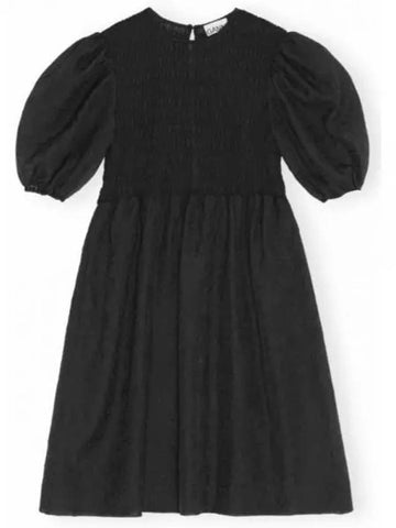 Crinkle Georgette Midi One Piece Black F7351 - GANNI - BALAAN 1