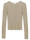 Rib Detail Viscose Crop Long Sleeve T-Shirt Beige - SAINT LAURENT - BALAAN 2