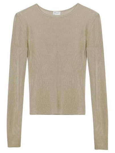 Rib Detail Viscose Crop Long Sleeve T-Shirt Beige - SAINT LAURENT - BALAAN 2