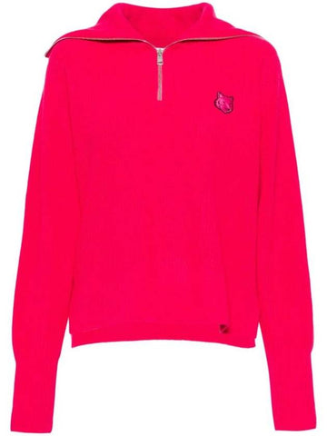 Bold Fox Head Patch Half Zip Knit Top Pink - MAISON KITSUNE - BALAAN 1