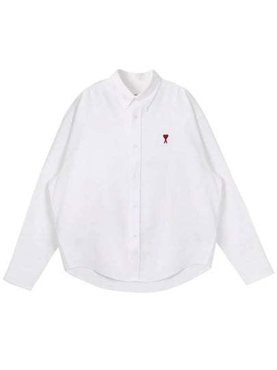 Button Down Boxy Fit Oxford Long Sleeve Shirt Natural White - AMI - BALAAN 2