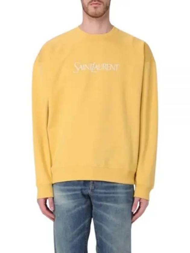 Embroidered Logo Organic Cotton Sweatshirt Yellow - SAINT LAURENT - BALAAN 2