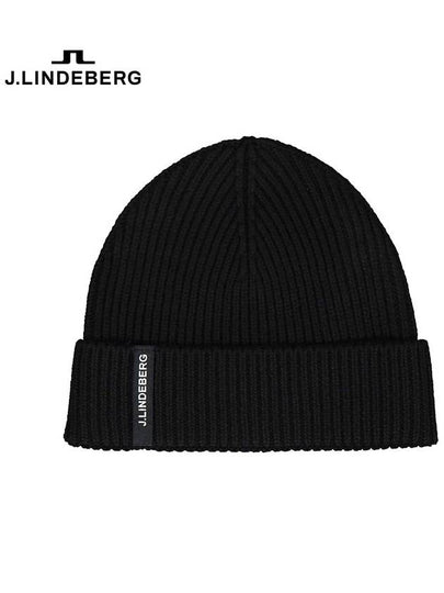 Black Juan Merino Wool Beanie Winter Golf Hat FMAC06801 9999 - J.LINDEBERG - BALAAN 2