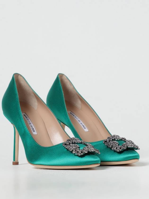 Women's Hangisi 90 Satin Jewel Buckle Pumps Heel Green - MANOLO BLAHNIK - BALAAN 3