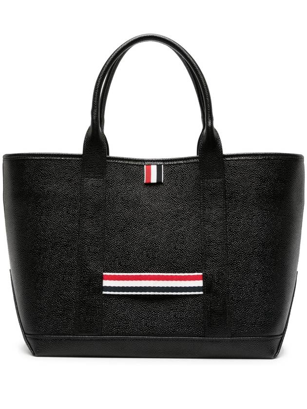 Three Stripe Tab Stripe Leather Tote Bag Black - THOM BROWNE - BALAAN 2