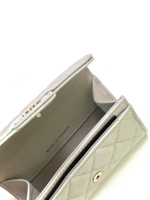 Classic Gold Logo Grained Shiny Calfskin Card Wallet Light Grey - CHANEL - BALAAN 5