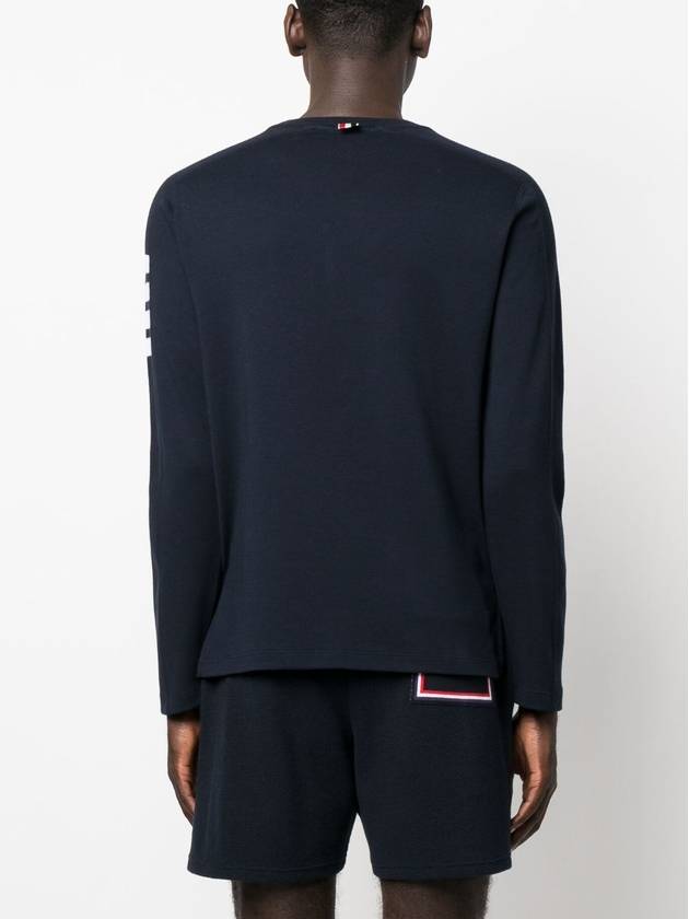 4-Bar Striped Cotton Long Sleeve T-Shirt Navy - THOM BROWNE - BALAAN 4