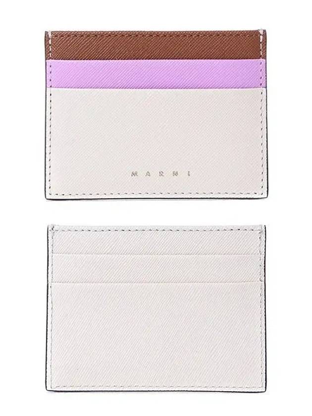 Saffiano Color Block Leather Card Wallet Ivory - MARNI - BALAAN 2