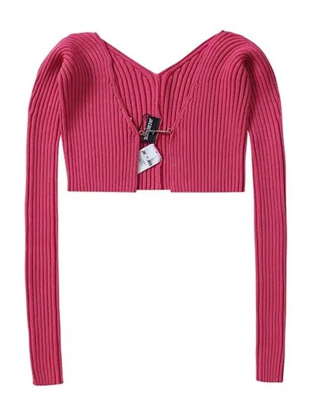 La Maille Pralu Micro Charm Logo Cardigan Pink - JACQUEMUS - BALAAN 2