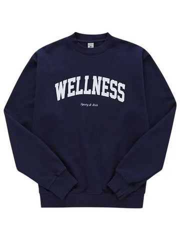 Men's Logo Print Crew Neck Cotton Sweatshirt Navy - SPORTY & RICH - BALAAN 1