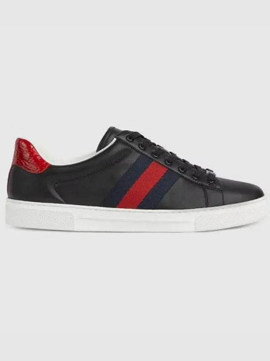 Ace Web Leather Low Top Sneakers Black - GUCCI - BALAAN 2