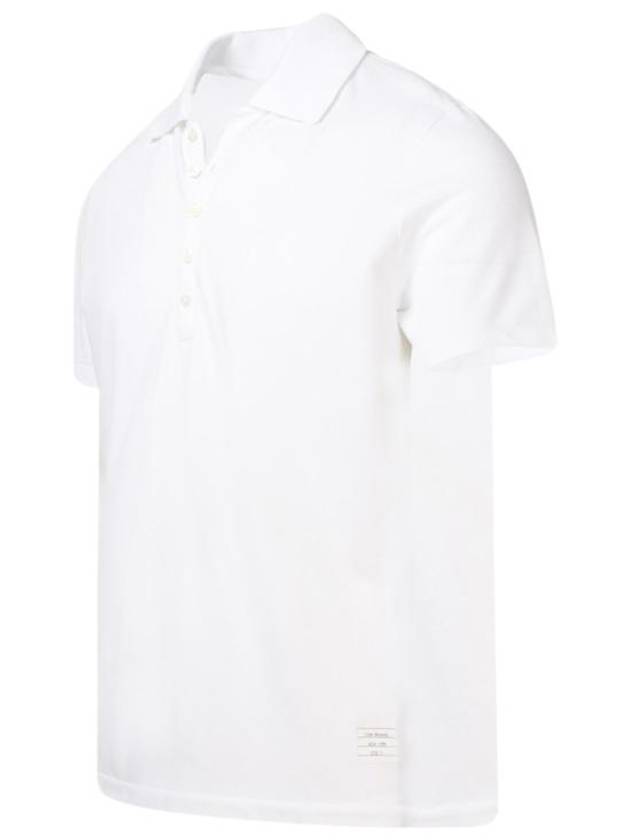 Men's Cotton Pique Center Bag Striped Short Sleeve Polo Shirt White - THOM BROWNE - BALAAN 4