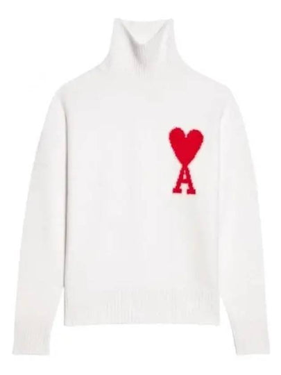 Heart Logo Knit Turtleneck White - AMI - BALAAN 2