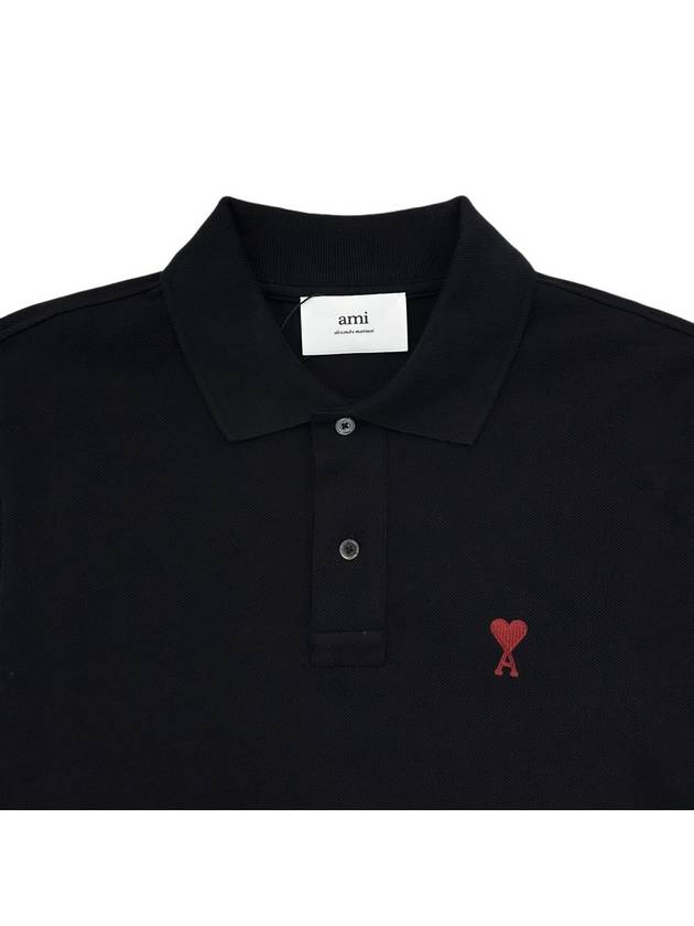 Heart Logo Polo Shirt Black - AMI - BALAAN 4