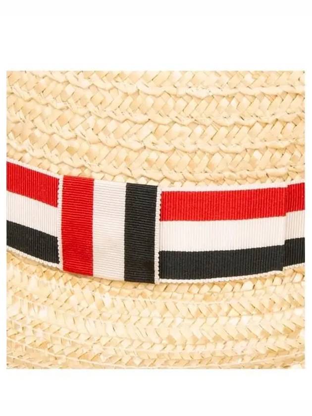 Natural Straw Wheat Braid Boater Hat Off White - THOM BROWNE - BALAAN 3
