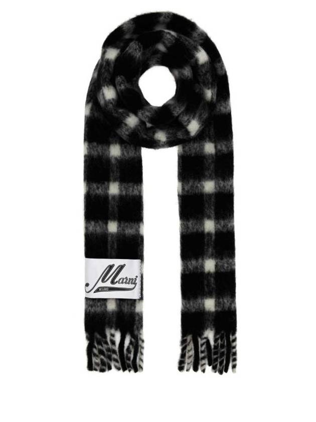 Logo Applique Check Alpaca Wool Scarf Black - MARNI - BALAAN 1