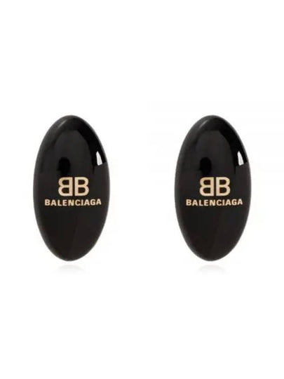 Oval Logo Plaque Earrings Black - BALENCIAGA - BALAAN 2