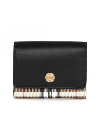 Vintage Check Leather Small Folding Wallet Archive Beige Black - BURBERRY - BALAAN 2