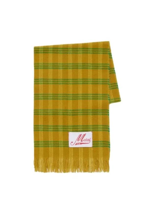 Logo Applique Check Virgin Wool Scarf Yellow - MARNI - BALAAN 3