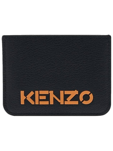 Logo Calf Leather Card Wallet Black - KENZO - BALAAN 1