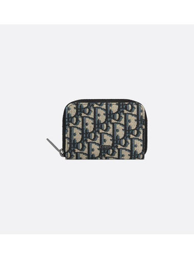 Zipper Jacquard Card Wallet Black Beige - DIOR - BALAAN 1