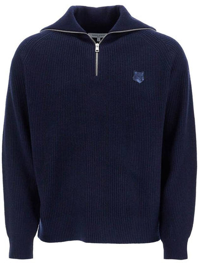 Fox Head Patch Half Zip Up Knit Top Navy - MAISON KITSUNE - BALAAN 2