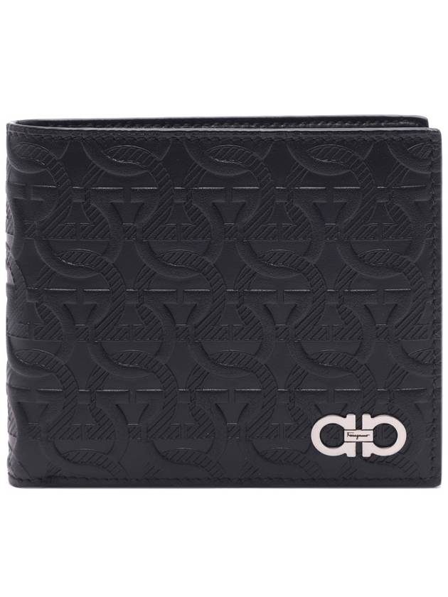 Gancini Embossed Logo Half Wallet Black - SALVATORE FERRAGAMO - BALAAN 2