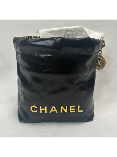 22 Gold Logo Shiny Calfskin Mini Shoulder Bag Black - CHANEL - BALAAN 2