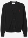 Heart Logo Merino Wool Cardigan Black - AMI - BALAAN 2