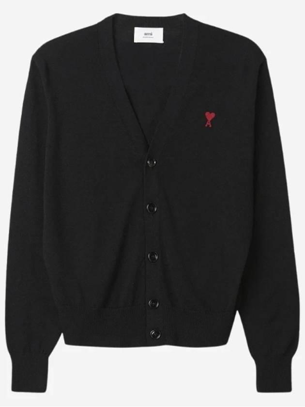 Heart Logo Merino Wool Cardigan Black - AMI - BALAAN 2