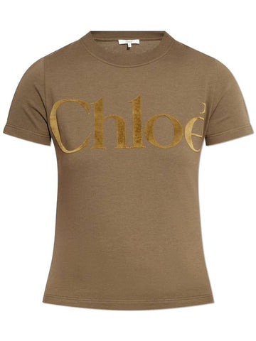 Chloé T-shirt With Velvet Logo Finish, Women's, Brown - CHLOE - BALAAN 1