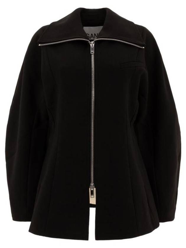 Bond crepe curve sleeve zip up jacket black - GANNI - BALAAN 1