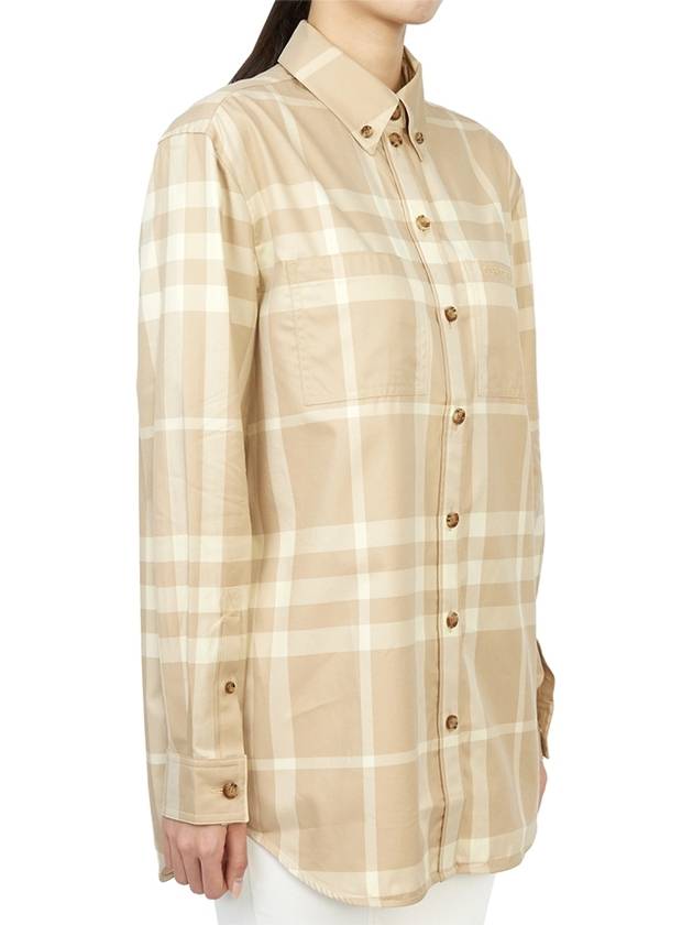 Women's Button Down Collar Check Cotton Long Sleeve Shirt Beige - BURBERRY - BALAAN 6